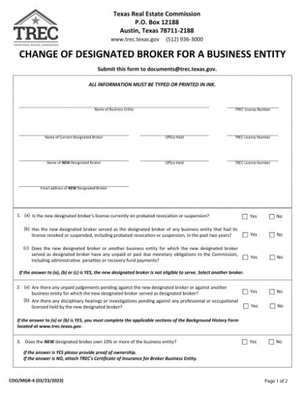 Change of Designated Broker for a Business Entity