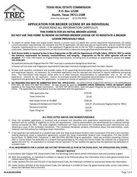 Application for Real Estate Broker License by an ...