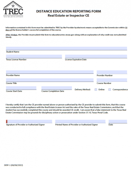 Distance Education Reporting Form