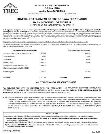 renewal form for easement or right of way agent or business trec renewal form