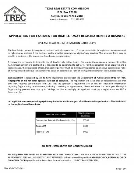 Application for Easement or Right-of-Way Agent Registration for a Business