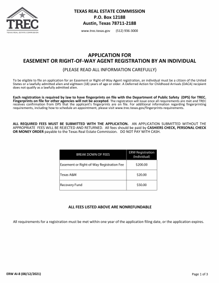 Application for Easement or Right-of-Way Agent Registration for an Individual