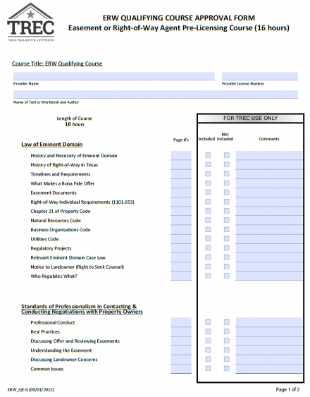 ERW Qualifying Course Approval Form