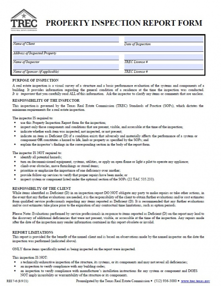 Property Inspection Report Trec