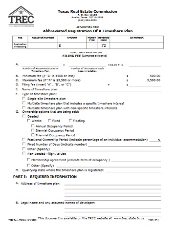 Abbreviated Registration of a Timeshare Plan