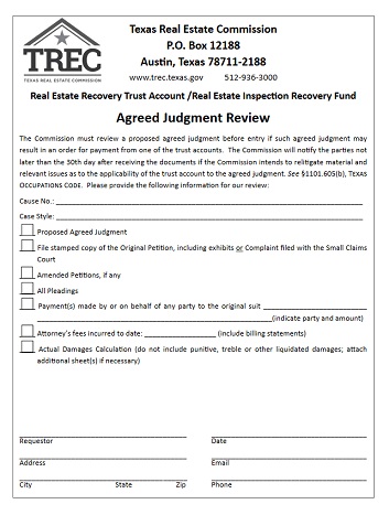 Agreed Judgment Review (pre Recovery Trust Account application)