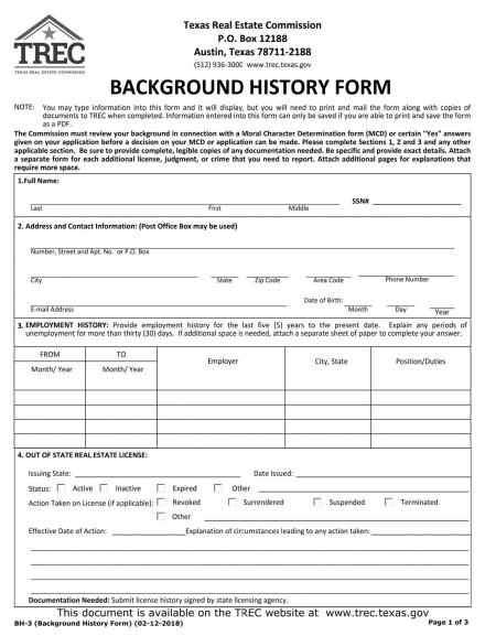 Background History Form 