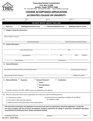 Course Acceptance Application (Accredited College or University)