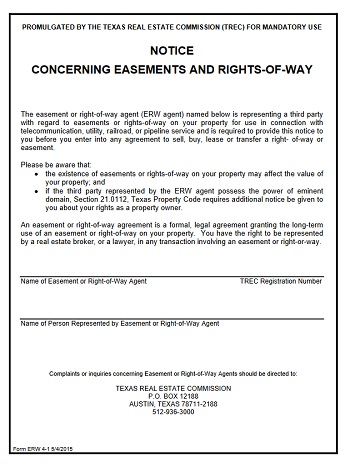 Notice Concerning Easements and Rights-of-Way