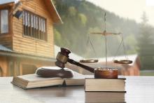 law books, gavel and house